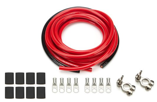 Battery Cable Kit - 4 Gauge - Top Mount Battery Terminals - Terminals / Heat Shrink Included - Copper - 15 ft Red / 2 ft Black - Kit