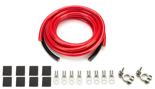 Battery Cable Kit - 2 Gauge - Top Mount Battery Terminals - Terminals / Heat Shrink Included - Copper - 15 ft Red / 2 ft Black - Kit