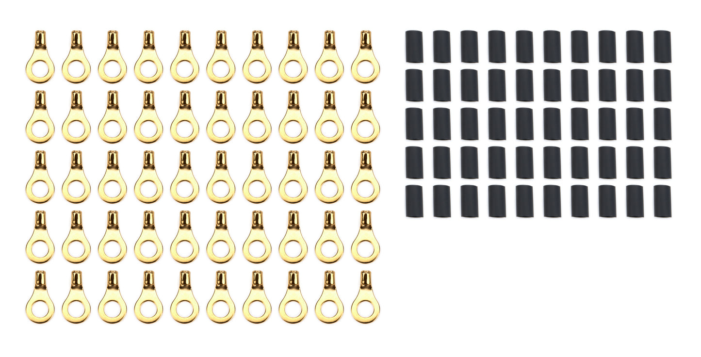 Ring Terminal - 12-10 Gauge Wire - 5/16 in Hole - Heat Shrink Included - Copper - Set of 50