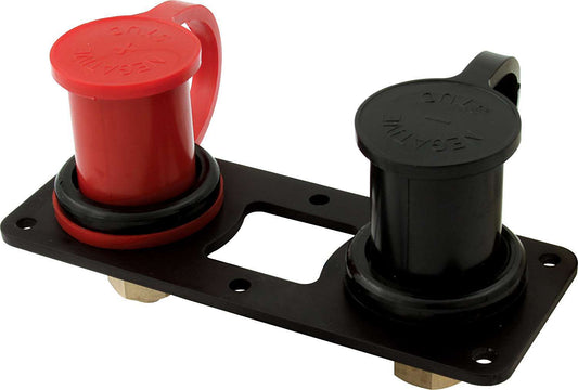 Remote Battery Terminal - 1.25 in Diameter Hole - 3/8-16 in Stud - 12V - Flat Bracket - Rubber Cap - Black / Red - Kit