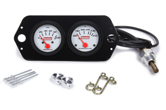 Gauge Panel Assembly - Sprint Panel - Oil Pressure / Water Temperature - 2-1/16 in Diameter - White Face - Kit