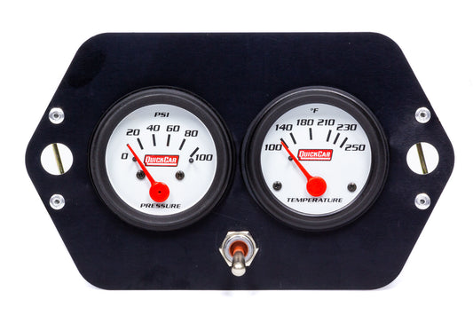 Gauge Panel Assembly - Sprint Panel - Oil Pressure / Water Temperature - Single Pole Switch - 2-1/16 in Diameter - White Face - Kit