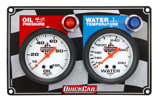 Gauge Panel Assembly - Oil Pressure / Water Temperature - 2-5/8 in Diameter - Silver Face - Warning Light - Kit