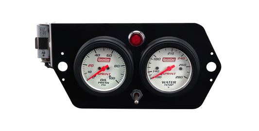 Gauge Panel Assembly - Sprint Panel - Oil Pressure / Water Temperature - Magneto Switch - White Face - 9-Volt Battery - Aluminum Panel - Kit