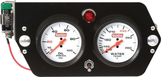 Gauge Panel Assembly - Sprint Panel - Oil Pressure / Water Temperature - 2-5/8 in Diameter - White Face - 9-Volt Battery - Aluminum Panel - Kit