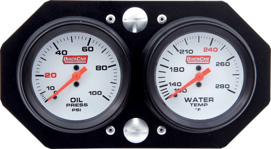 Gauge Panel Assembly - Sprint Panel - Oil Pressure / Water Temperature - 2-5/8 in Diameter - White Face - Aluminum Panel - Kit