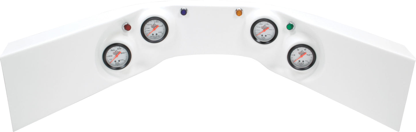 Gauge Panel Assembly - Standard - Fuel Pressure / Oil Pressure / Oil Temperature / Water Temperature - 2-5/8 in Diameter - Silver Face - Warning Light - Fiberglass - White - Kit