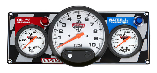 Gauge Panel Assembly - Oil Pressure / Tachometer / Water Temperature - 5 in / 2-5/8 in Diameter - Silver Face - Warning Light - Kit