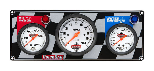 Gauge Panel Assembly - Oil Pressure / Tachometer / Water Temperature - 3-3/8 in / 2-5/8 in Diameter - Silver Face - Warning Light - Kit