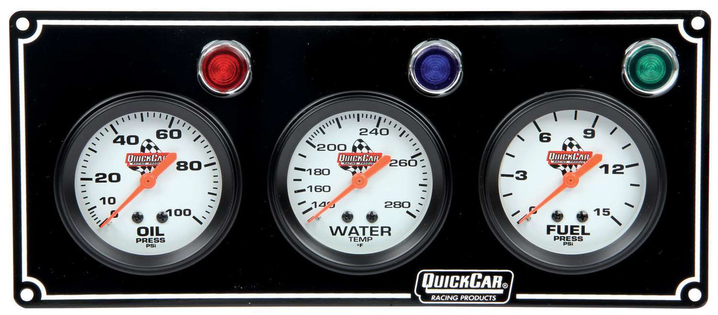 Gauge Panel Assembly - Fuel Pressure / Oil Pressure / Water Temperature - 2-5/8 in Diameter - Silver Face - Warning Light - Kit