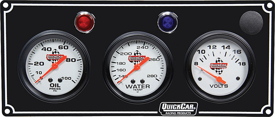 Gauge Panel Assembly - Standard - Oil Pressure / Water Temperature / Voltmeter - 2-5/8 in Diameter - Silver Face - Warning Light - Fiberglass - Black - Kit