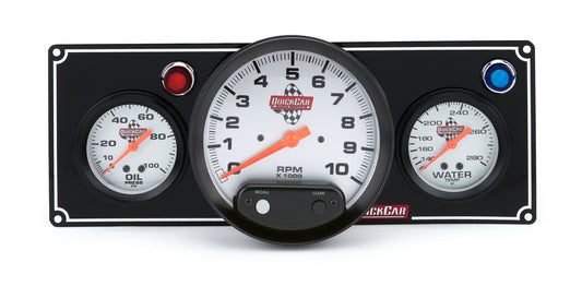 Gauge Panel Assembly - Oil Pressure / Tachometer / Water Temperature - 5 in / 2-5/8 in Diameter - Silver Face - Warning Light - Kit