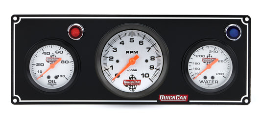 Gauge Panel Assembly - Oil Pressure / Tachometer / Water Temperature - 3-3/8 in / 2-5/8 in Diameter - Silver Face - Warning Light - Kit