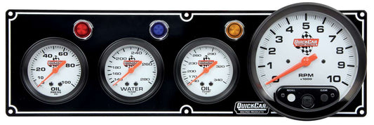 Gauge Panel Assembly - Oil Pressure / Oil Temperature / Tachometer / Water Temperature - 5 in / 2-5/8 in Diameter - Silver Face - Warning Light - Kit