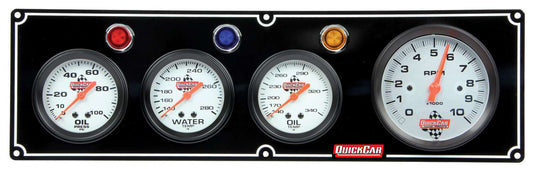 Gauge Panel Assembly - Oil Pressure / Oil Temperature / Tachometer / Water Temperature - 3-3/8 in / 2-5/8 in Diameter - Silver Face - Warning Light - Kit