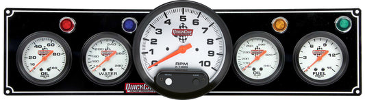 Gauge Panel Assembly - Fuel Pressure / Oil Pressure / Oil Temperature / Tachometer / Water Temperature - 5 in / 2-5/8 in Diameter - Silver Face - Warning Light - Kit