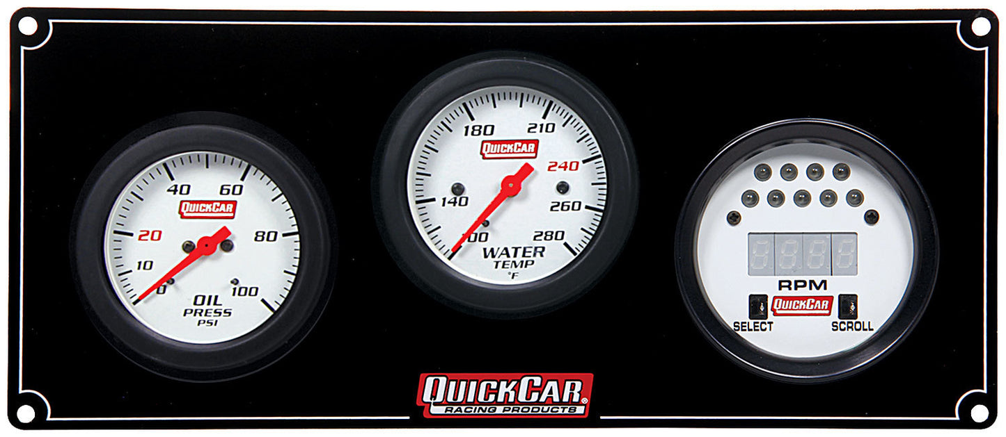 Gauge Panel Assembly - Extreme - Oil Pressure / Digital Tachometer / Water Temperature - 2-5/8 in Diameter - White Face - Warning Light - Kit