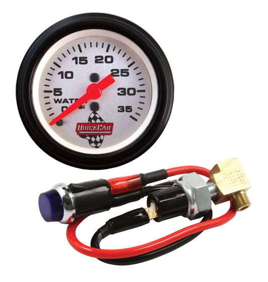 Water Pressure Gauge - 0-35 psi - Mechanical - Analog - Full Sweep - 2-1/16 in Diameter - White Face - Warning Light - Kit