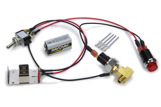 Warning Light - Oil Pressure - 20 psi - 1/8 in NPT Male - Battery / Fitting / Light / Sender Switch / Wiring - Red - Sprint Car - Kit