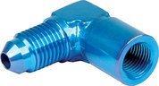 Fitting - Gauge Adapter - 90 Degree - 4 AN Male to 1/8 in NPT Gauge Port - Aluminum - Blue Anodized - Each