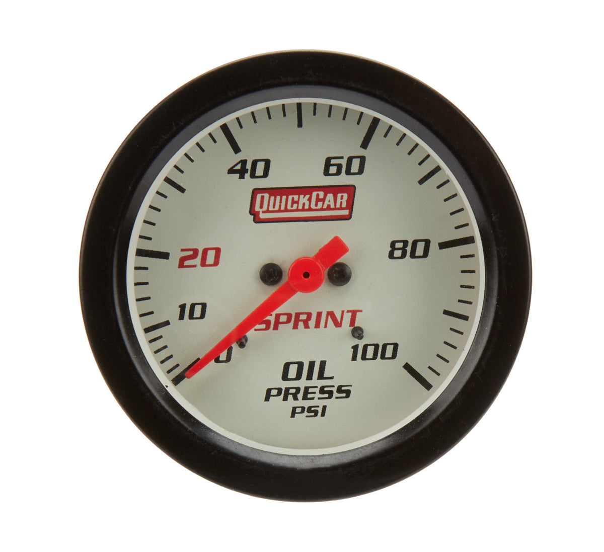 Oil Pressure Gauge - 0-100 psi - Mechanical - Analog - Full Sweep - 2-5/8 in Diameter - White Face - QuickCar Sprint Panels - Each