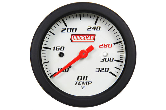 Oil Temperature Gauge - Extreme - 100-320 Degree F - Mechanical - Analog - Full Sweep - 2-5/8 in Diameter - White Face - Built-in Warning Light - Each