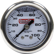 Fuel Pressure Gauge - Mini - 0-100 psi - Mechanical - Analog - Liquid Filled - Full Sweep - 1-1/2 in Diameter - White Face - Each