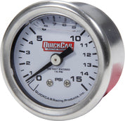 Fuel Pressure Gauge - Mini - 0-15 psi - Mechanical - Analog - Liquid Filled - Full Sweep - 1-1/2 in Diameter - White Face - Each