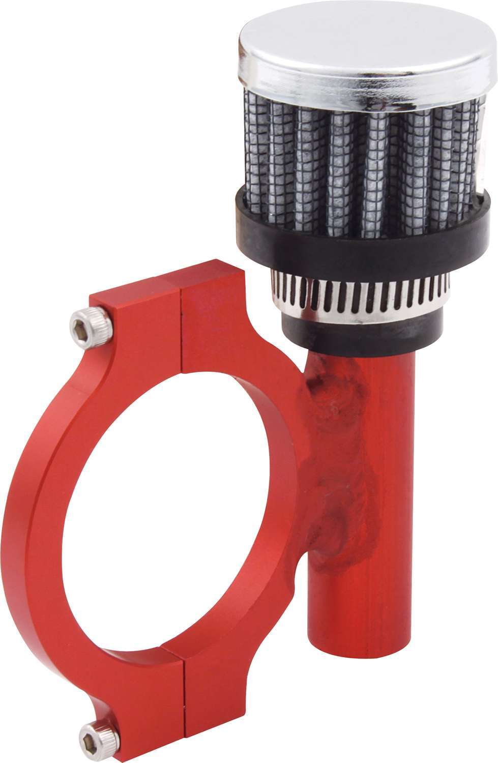 Breather - Clamp-On - Round - 1/2 in OD Tube - 1-3/4 in Tube Mount Bracket Included - Steel - Chrome - Kit