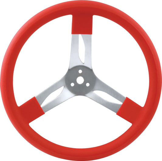 Steering Wheel - 15 in Diameter - 2 in Dish - 3-Spoke - Red Rubberized Grip - Aluminum - Natural - Each