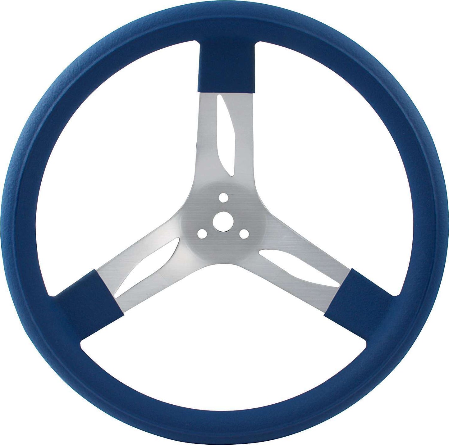Steering Wheel - 15 in Diameter - 2 in Dish - 3-Spoke - Blue Rubberized Grip - Aluminum - Natural - Each