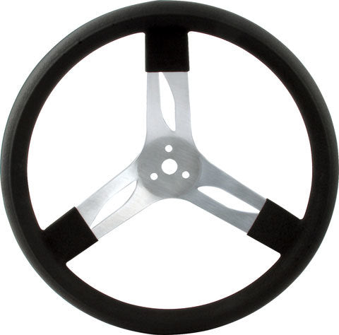 Steering Wheel - 17 in Diameter - 3 in Dish - 3-Spoke - Black Rubberized Grip - Aluminum - Natural - Each