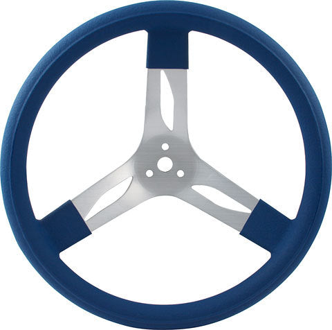 Steering Wheel - 17 in Diameter - 3 in Dish - 3-Spoke - Blue Rubberized Grip - Aluminum - Natural - Each