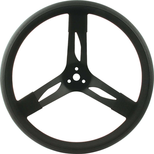 Steering Wheel - 15 in Diameter - 3 in Dish - 3-Spoke - Black Rubberized Grip - Steel - Black Paint - Each