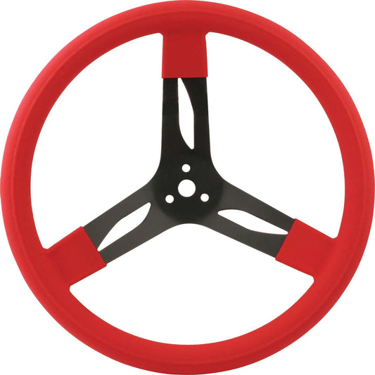 Steering Wheel - 15 in Diameter - 3 in Dish - 3-Spoke - Red Rubberized Grip - Steel - Black Paint - Each