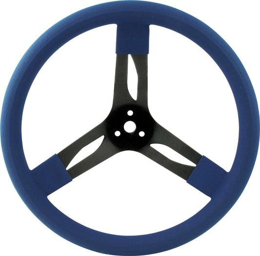 Steering Wheel - 15 in Diameter - 3 in Dish - 3-Spoke - Blue Rubberized Grip - Steel - Black Paint - Each