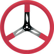 Steering Wheel - 17 in Diameter - 2.5 in Dish - 3-Spoke - Red Rubberized Grip - Steel - Black Paint - Each