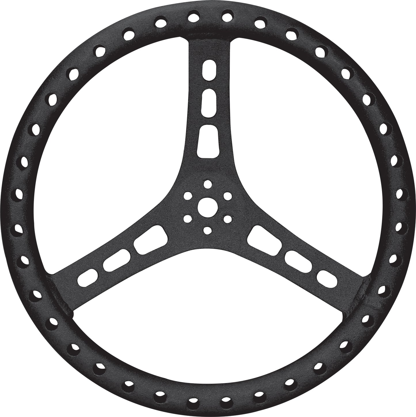 Steering Wheel - 15 in Diameter - 2.5 in Dish - 3-Spoke - Drilled / Shot Peened Grip - Aluminum - Black Powder Coat - Each