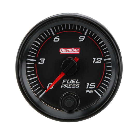 Fuel Pressure Gauge - Redline - 0-15 psi - Electric - Analog - Full Sweep - 2-5/8 in Diameter - Black Face - Each