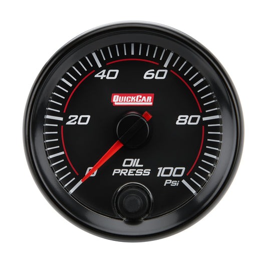 Oil Pressure Gauge - Redline - 0-100 psi - Electric - Analog - Full Sweep - 2-5/8 in Diameter - Black Face - Each