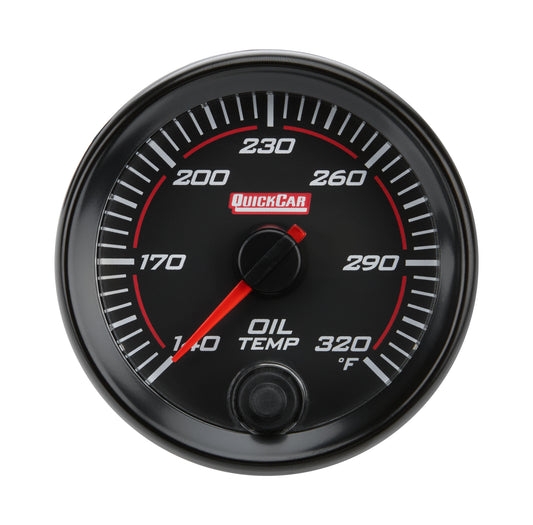 Oil Temperature Gauge - Redline - 140-320 Degree F - Electric - Analog - Full Sweep - 2-5/8 in Diameter - Black Face - Each