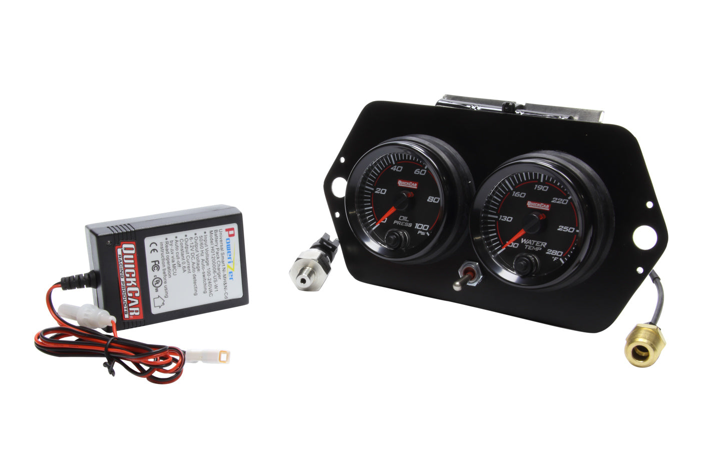 Gauge Panel Assembly - Redline - Oil Pressure / Water Temperature - 2-5/8 in Diameter - Black Face - Battery Powered - Kit