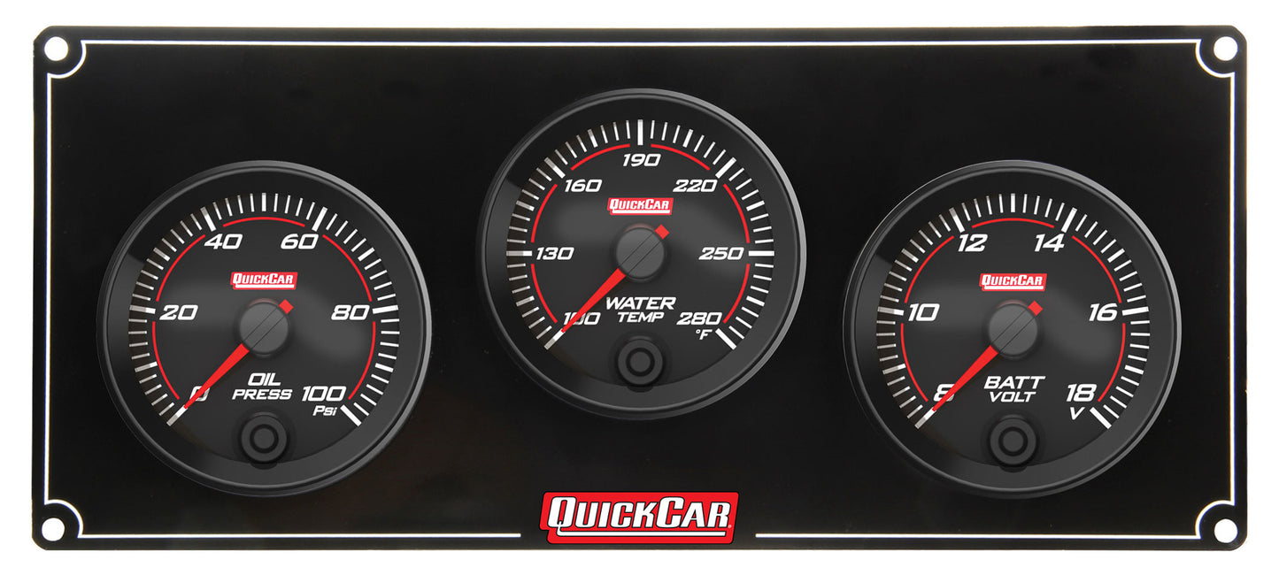 Gauge Panel Assembly - Redline - Oil Pressure / Water Temperature / Volt Meter - 2-5/8 in Diameter - Black Face - Kit