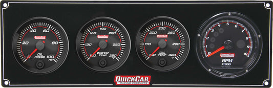 Gauge Panel Assembly - Redline - Oil Pressure / Oil Temperature / Recall Tachometer / Water Temperature - 3 in / 2-5/8 in Diameter - Black Face - Kit