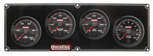 Gauge Panel Assembly - Redline - Oil Pressure / Oil Temperature / Tachometer / Water Temperature - 2-5/8 in Diameter - Black Face - Kit