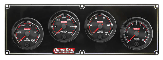 Gauge Panel Assembly - Redline - Fuel Pressure / Oil Pressure / Water Temperature / Tachometer - 2-5/8 in Diameter - Black Face - Kit