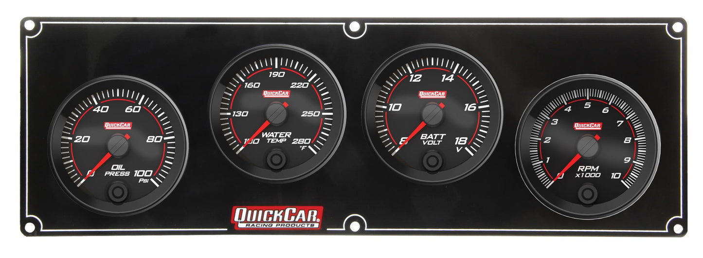 Gauge Panel Assembly - Redline - Oil Pressure / Water Temperature / Volt / Tachometer - 2-5/8 in Diameter - Black Face - Kit