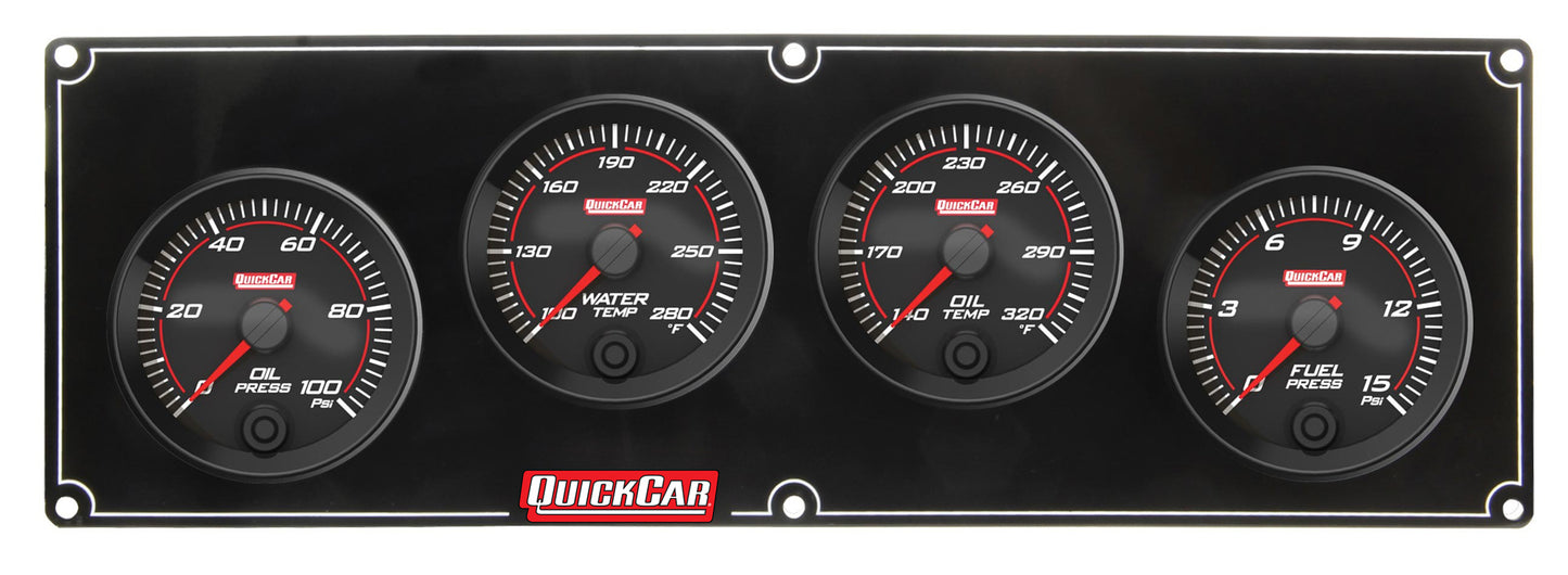 Gauge Panel Assembly - Redline - Fuel Pressure / Oil Pressure / Oil Temperature / Water Temperature - 2-5/8 in Diameter - Black Face - Kit