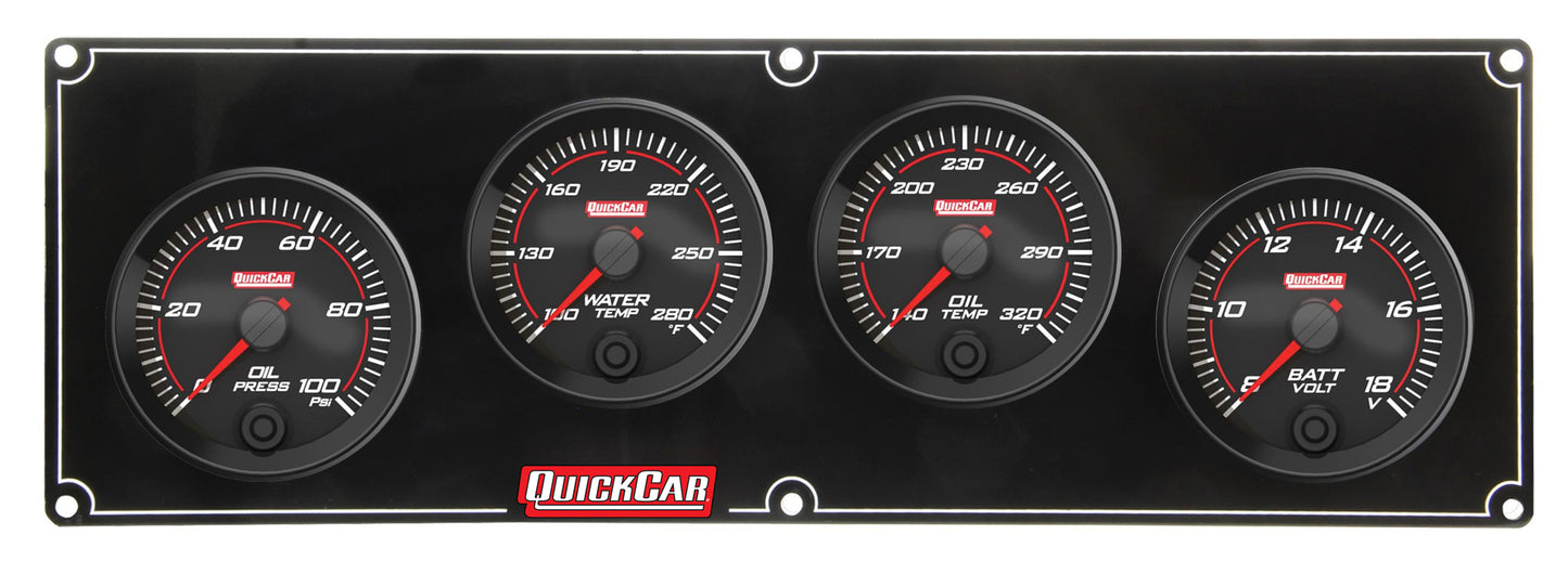 Gauge Panel Assembly - Redline - Oil Pressure / Oil Temperature / Volt / Water Temperature - 2-5/8 in Diameter - Black Face - Kit