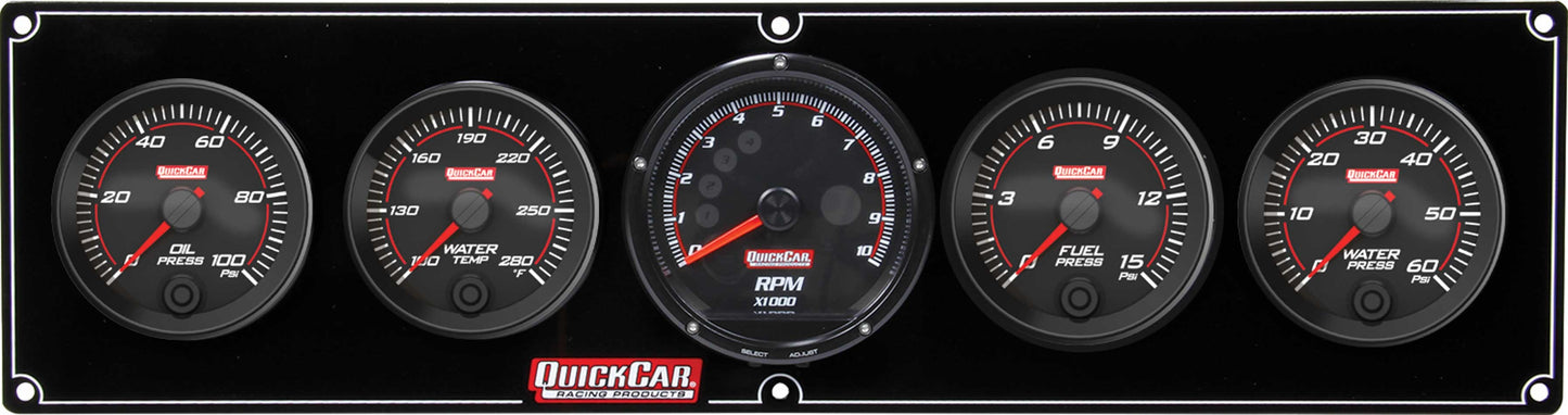 Gauge Panel Assembly - Redline - Fuel Pressure / Oil Pressure / Water Temperature / Water Pressure / Recall Tachometer - 3 in / 2-5/8 in Diameter - Black Face - Kit